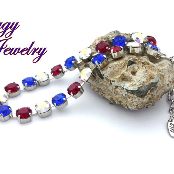 Swarovski Crystal Patriotic July 4th Necklace - Picture 6 of 8